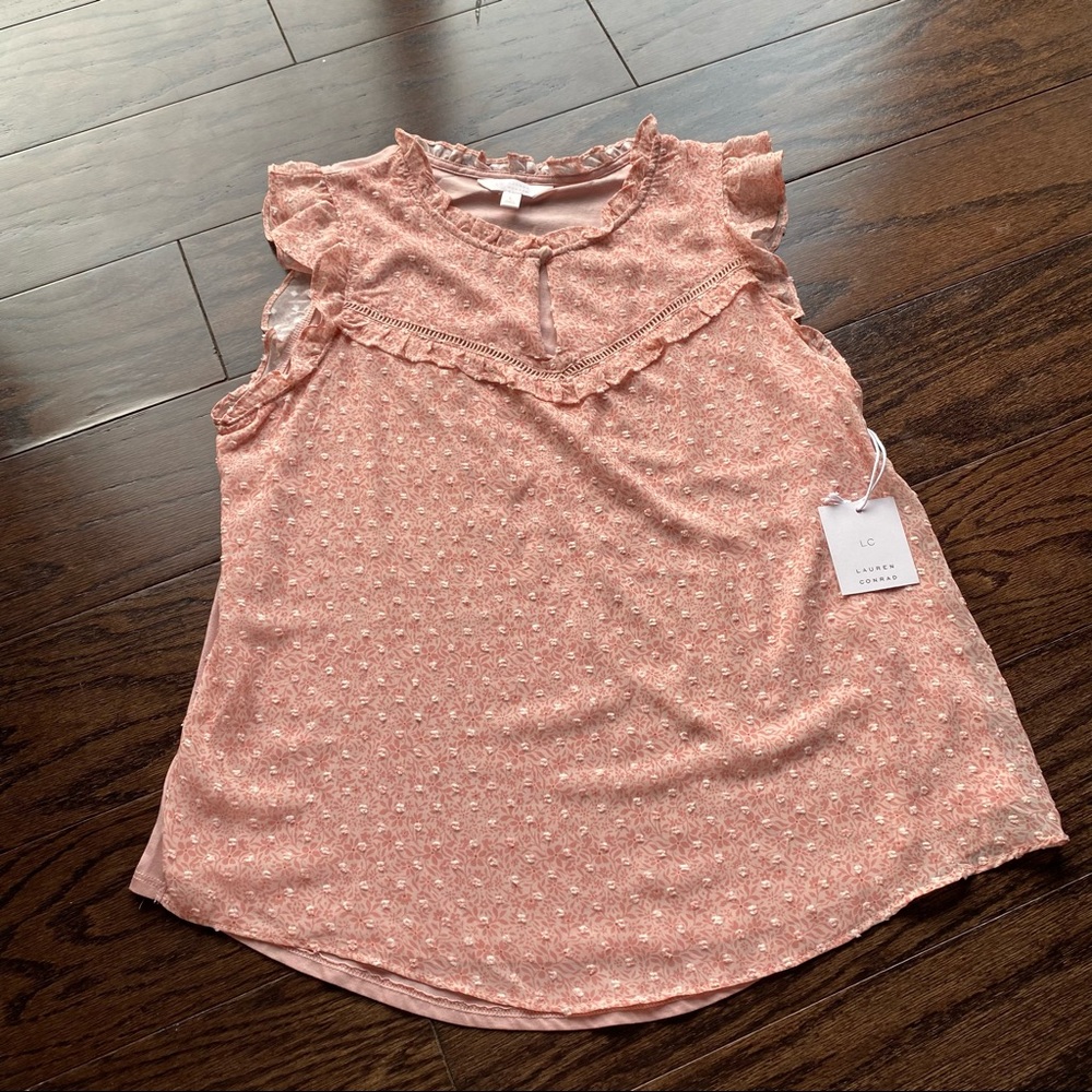 LC Lauren Conrad Pink Floral Ruffle Tank